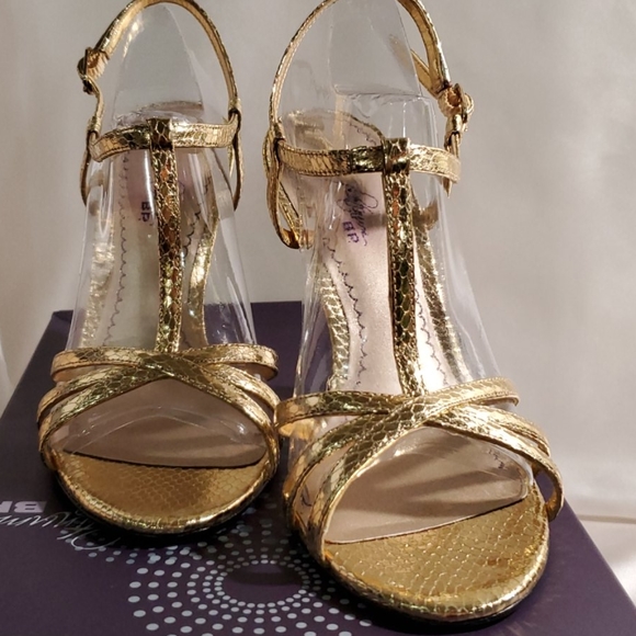 BP Platinum (Nordstrom) Gold Snake Skin Heels - Picture 3 of 5